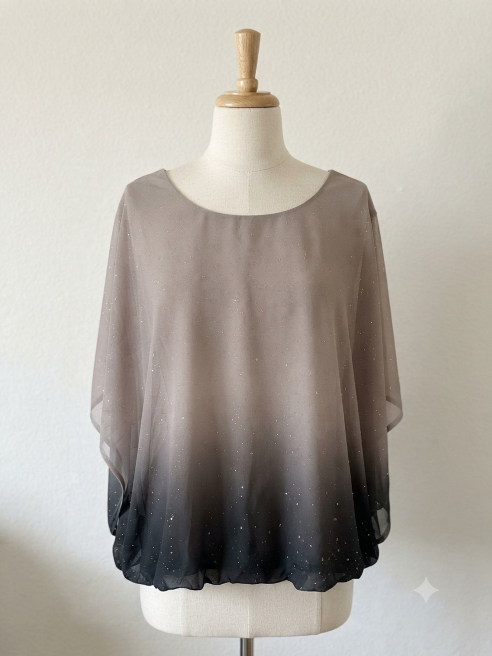 Sara Michelle Poncho style Taupe to Black Ombre Chiffon Blouse